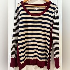 Olive & Oak Burgundy, Navy, and Cream Striped Scoop-neck Sweater